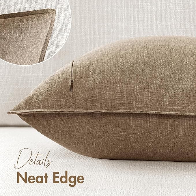 Woaboy 20x20 Inch Set of 2 Decorative Linen Solid Throw Pillow Covers Boho Accent Farmhouse Couch Pillowcases Modern Netural Home Decor for Couch Sofa Living Room Bed,Light Brown
