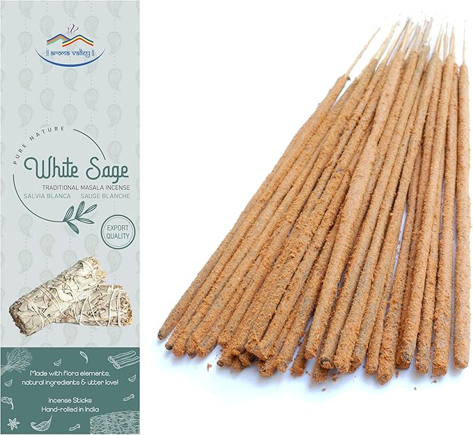 White Sage Incense Sticks - Traditional Handcrafted Masala Incense - 40 to 50 Sticks Approx.