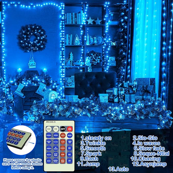 Decute 500LED 164FT Fairy String Lights Halloween Lights Silver Wire with Remote, Firefly Starry Light for DIY Christmas Tree Costume Wedding Party Table Centerpiece Decor Blue