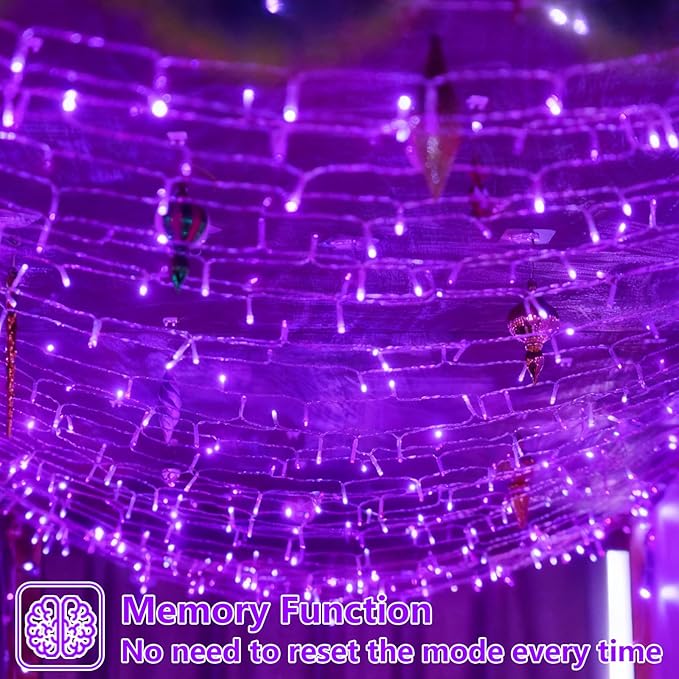 YEGUO 165ft 500 LED Christmas Lights Outdoor Waterproof, Purple String Lights Indoor Plug in, 8 Modes Clear Wire Purple Lights for Halloween Holiday Home Tree Garden Patio Decor