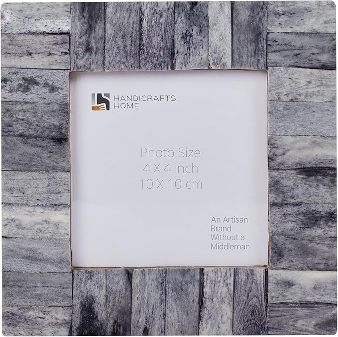 Handicrafts Home 4 by 4 Grey Picture Frame – Handmade Rustic Photo Frame for Shelf Decor, Bone inlay Frames for Desk & Bedroom Decor, Perfect for Home Decor, Wedding, Graduation, Or Milestone Photos