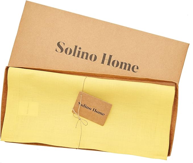 Solino Home Linen Table Runner 72 Inches Long - 100% Pure Linen Sunshine Yellow Dining Table Runner 14 x 72 Inch for Spring, Easter - Fete