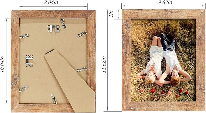 iRahmen 8x10 Picture Frame Set of 4, High Definition Real Glass Rustic Brown Frame, 8 x 10 Wood Photo Frames for Desktop Display and Wall Mounting