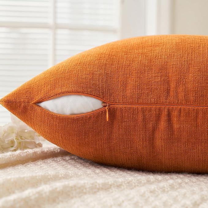 MIULEE Orange Couch Pillow Covers 20x20 Inch, Set of 2 Soft Chenille Decorative Square Throw Pillow Covers Farmhouse for Sofa Living Room Bed