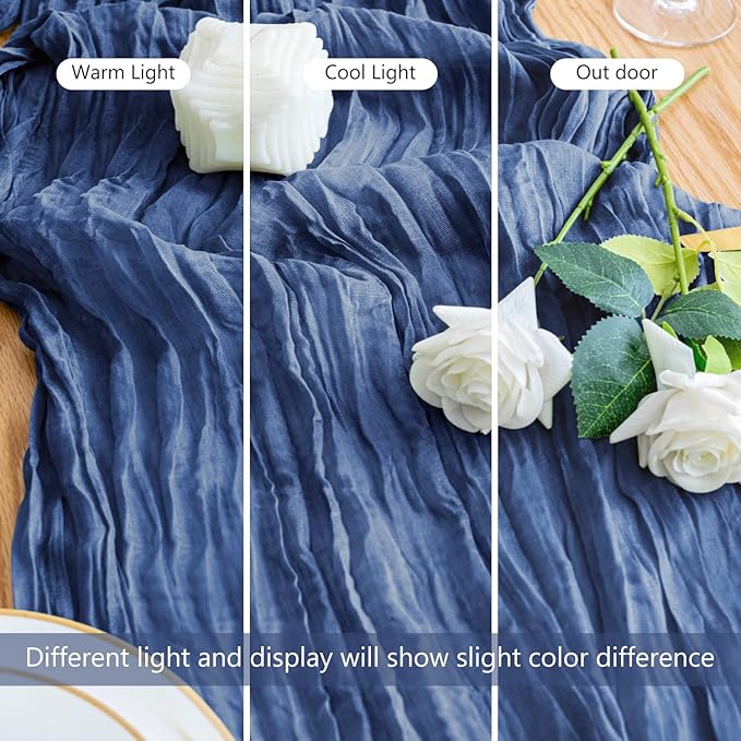2PCS Table Runner Cheesecloth 10FT Blue Boho Gauze Cheese Cloth Rustic Sheer Table Runners for Wedding Birthday Bridal Baby Shower Party Decoration