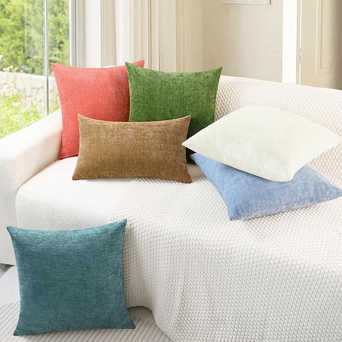 CaliTime Throw Pillow Covers Decorative 12 X 20 Inches Pack of 2 Cozy Chenille Cushion Cases for Couch Sofa Bed Living Room Home Forest Green