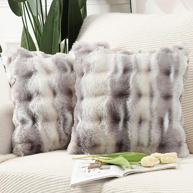 MADIZZ Pack of 2 Thick Plush Wool Throw Pillow Covers 26x26 Inch Grey Taupe Soft Neutral Decorative Throw Pillows Accent Boho Cushion Covers for Couch Sofa Bedroom Pillow Shell