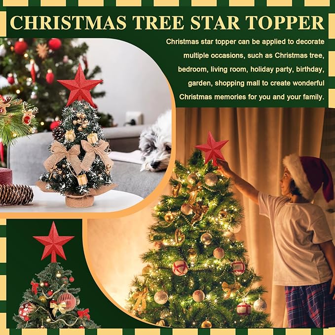 Christmas Tree Topper 10 Inch,Glitter Christmas Ornaments Star Xmas Decoration on Tree for Holiday Ornament or Home Decor(Red)