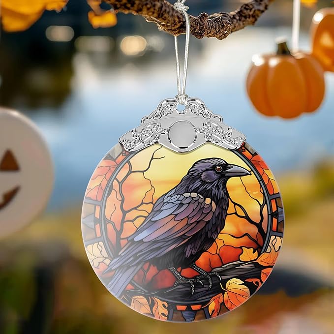 2025 Ornaments for Christmas Tree, Zmoicky Stained Glass Hanging Ornament, Christmas Ornaments Clearance, Gift Exchange Ornament, Bauble Present - Crow