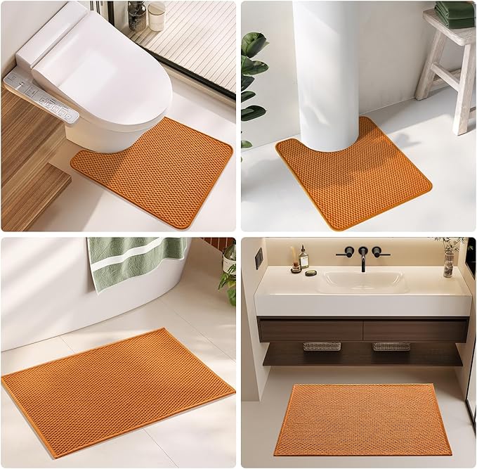 Small Bathroom Rugs Non Slip Washable Bath Rugs Super Absorbent Bathroom Rug Thin Quick Dry Low Pile Bath Mats, Orange 12"x12"
