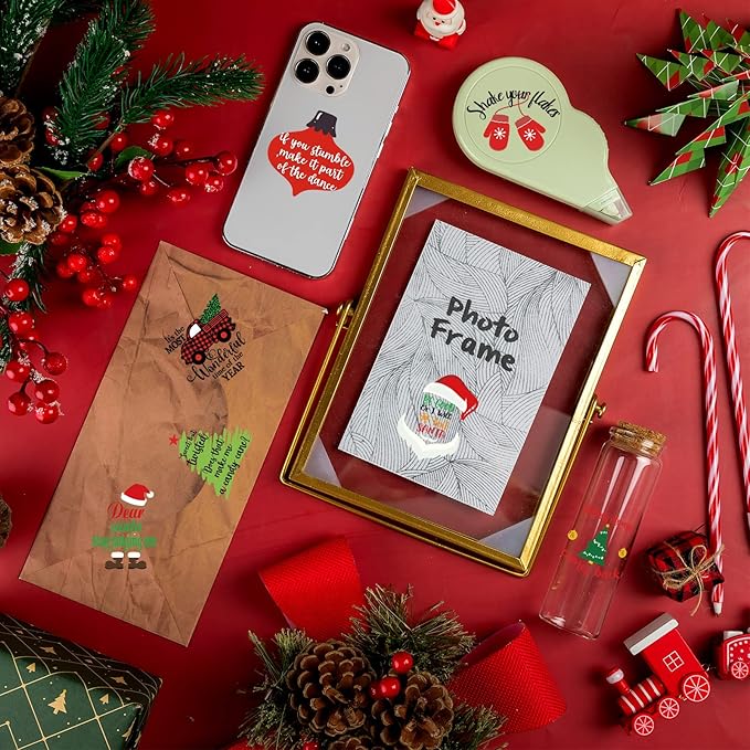 Fainne 100 Pcs Christmas Word Stickers for Crafts Christmas Vinyl Inspirational Stickers Waterproof Xmas Decals for Ornament Ball Wooden Cup Glass Water Bottle Decoration, 50 Style(Santa)
