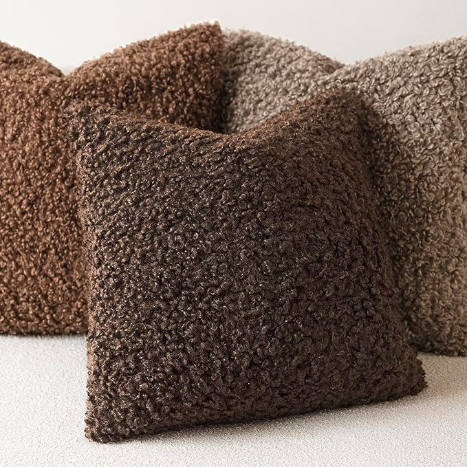 Foindtower 2 Pieces 18x18 Inch Dark Brown, Faux Fur Throw Pillow Cover Accent Sherpa Furry Pillow Covers Fuzzy Soft Pillowcases Cozy Sheepskin Decorative Fleece Cushion Case for Bed Couch Living Room