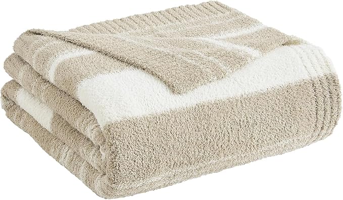 WRENGONGE Khaki Throw Blanket, 60x80 Soft Cozy Striped Throw Blankets for Couch, Sofa, Bed, Travel, Lightweight Fluffy Warm Plush Decorative Blankets for Women, Men,Kids Gift