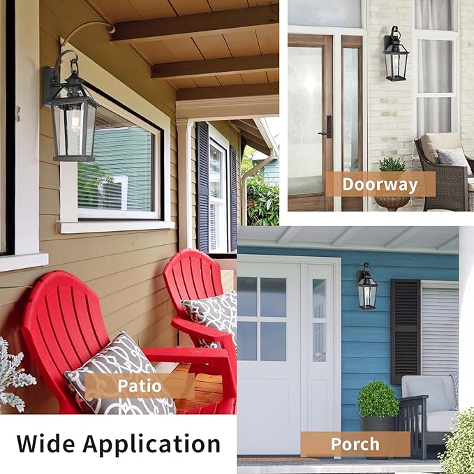 JYZ Dusk to Dawn Outdoor Wall Sconce, 17inch Waterproof Exterior Wall Lantern with Textured Glass, Anti-Rust Classic Porch Light for Front Door Garage Patio Yard JYOWL06
