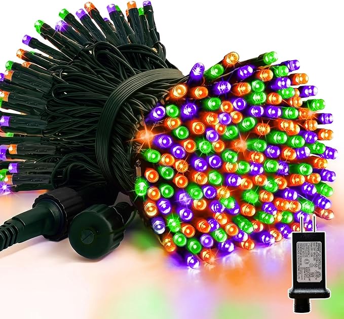LAMPHOME 33ft Halloween Decorative Mini Lights, 100 LED Brown Wire Fairy Starry String Lights Plug in, 16Lighting Modes for Halloween Outdoor Party Decoration (Orange/Purple/Green)