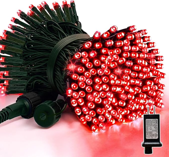 LAMPHOME 33ft Christmas Decorative Mini Lights, 100 LED Green Wire Fairy Starry String Lights Plug in, 11 Lighting Modes, for Indoor Outdoor Xmas Tree Wedding Party Decoration (Red)