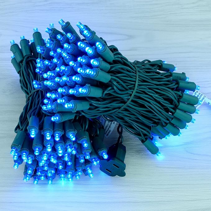YULETIME 200 Blue Wide Angle LED Christmas Lights, 66 Feet Green Wire UL Certified 5mm Holiday String Light Set (Blue)