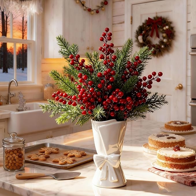 Fully Glazed White Ceramic Bow Vase 9.64 in Unique Cute Modern Decorative Bouquet Flower Vases for Home Living Room Table Christmas Decor Women Girl Gifts