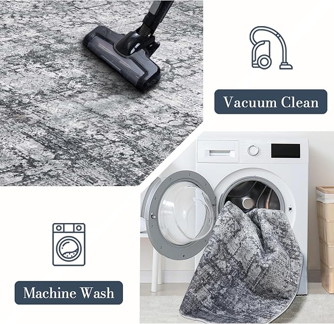 Area Rug 4×6, Vintage Boho Rug,Ultra-Soft Low Pile, Washable, Non Slip,Stain Resistant Printed Carpet for Living Room Bedrooms Playroom Office Kitchen, Dark Stone