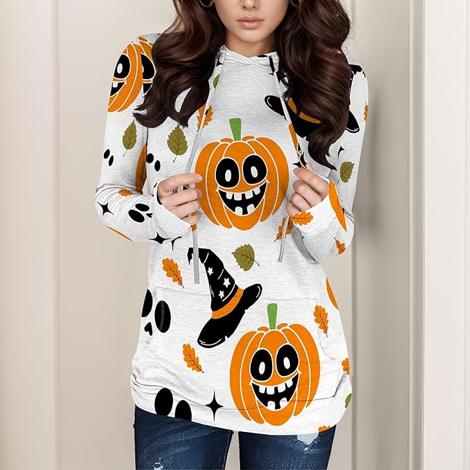 Halloween Womens Pullover Sweatshirts Trendy Drawstring Fall Sweatshirt Halloween Best Gift For Wife And Daughter