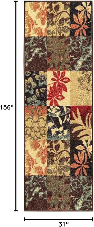 Custom Size Brown Floral Boxes Rubber Backed Non-Slip Hallway Stair Runner Rug Carpet 31 inch Wide Choose Your Length 31in X 13ft