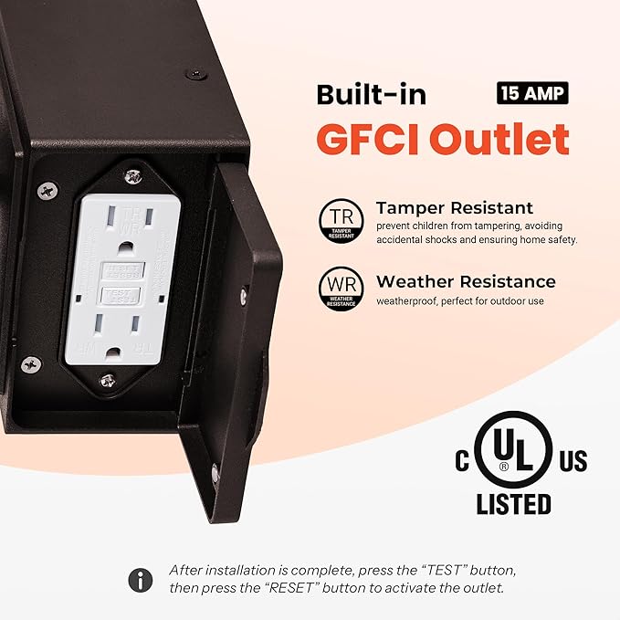 Gleamz Motion Sensor Exterior Garage Lighting Fixtures with GFCI Outlet, Farmhouse Oil Rubbed Bronze Gold Trim Outdoor Porch Lights Wall Mount, Waterproof Dusk to Dawn Outdoor Sconce Lights for House