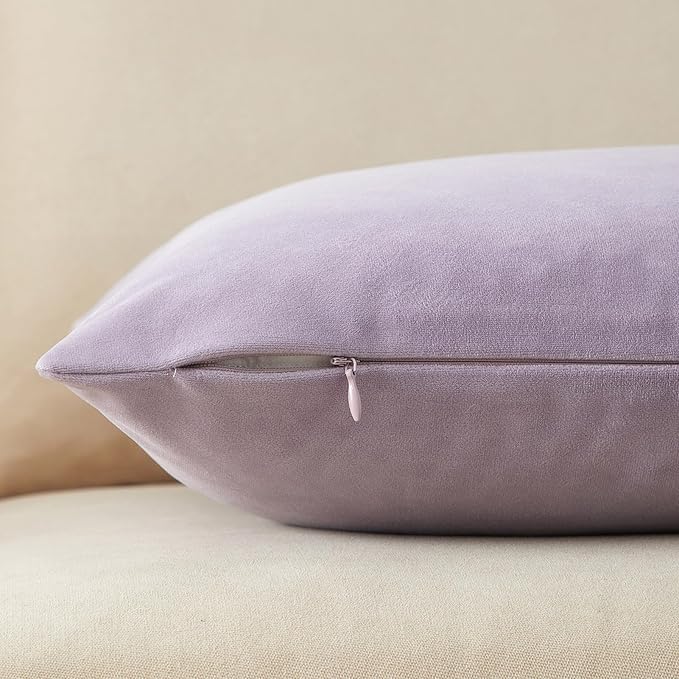 JUSPURBET Couch Pillow Covers Set of 2 Decorative Velvet Throw Pillow Covers Cases for Living Room Bedroom Home Decor Soft Lumbar Cushion Covers with Hidden Zipper for Sofa Bed,Lilac,12x20 inch