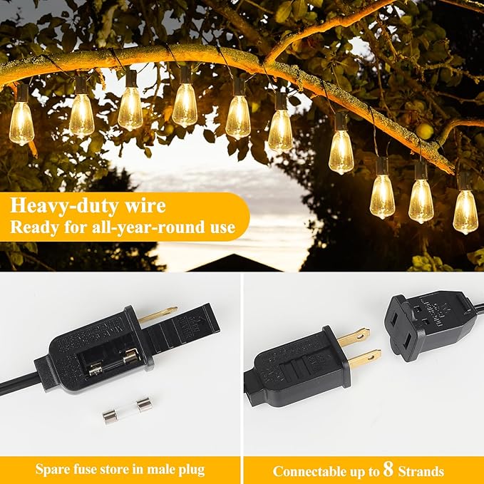 Brightever Outdoor String Lights 180FT, Patio Lights with 90+4 Dimmable ST38 Shatterproof LED Bulbs, Vintage Edison String Lights for Outside, Waterproof Bistro Lights for Halloween Backyard 2700K