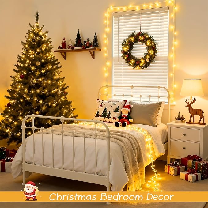 JMEXSUSS 2 Pack 100 LED Warm White Christmas Lights Indoor, Connectable 33ft Warm White String Lights Outdoor Waterproof, 8 Modes Christmas Tree Lights Plug in for Xmas Bedroom Yard Party Decorations