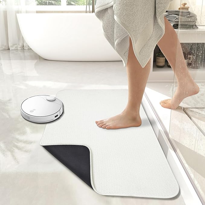 Bath Mat,Ultra Thin Bathroom Rugs,Rubber Bath Mats for Bathroom,No Slip Bath Rugs,Quick Dry,Machine Washable,Low Pile,Absorbent,Shower Outside,Sink,Home Decor Accessories.Cream,1'5"x2'3"(2 Pack)
