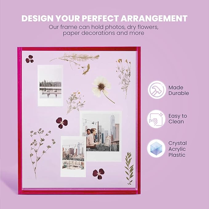 Elil Pink Polaroid Frame for Instant Film Fujifilm Instax Film 8.3" x 7.6" Collage Frame Family and Wedding Collage Picture Frames Double Glass Acrylic Frame Set of 2