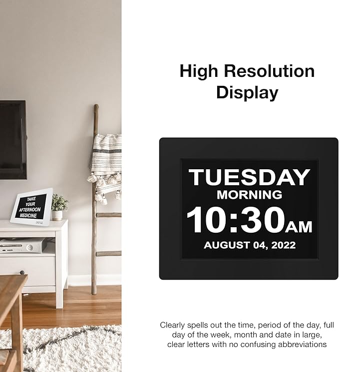 American Lifetime New 2025 Dementia Clock Large Digital Clock for Seniors, Alzheimer Clock Large Display with Custom Alarms, Clock with Day & Date for Elderly, Big Number Digital Calendar Black