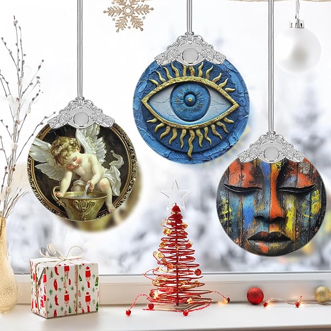 3" Stained Glass Christmas Decoration, Christmas Ornaments, Heirloom Keepsake, Gift Exchange, Gift Idea, Bauble Present - Evil Eye
