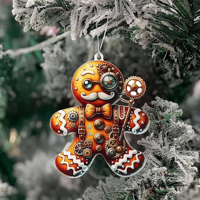 Christmas Ornaments 2025, Gingerbread Ornaments, Steampunk Gifts, Funny Vintage Gingerbread Man Decoration, Classic Holiday Ornament for Tree and Home Décor