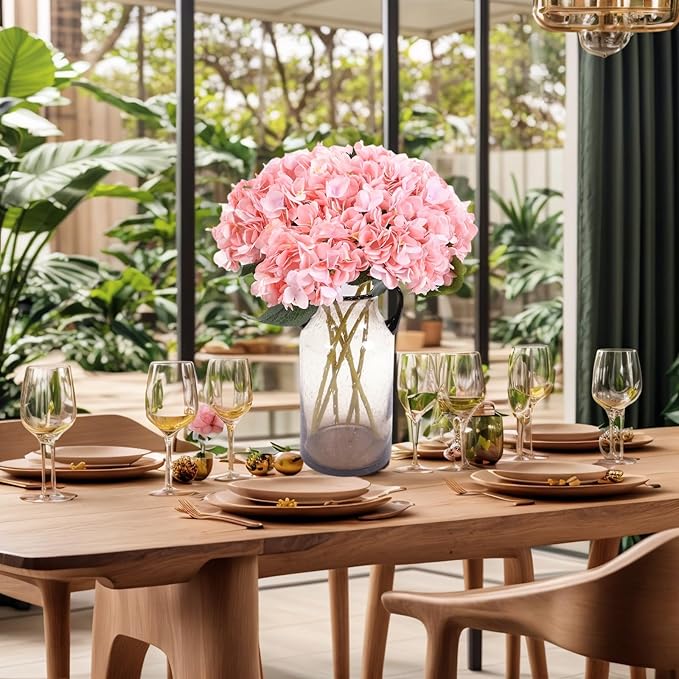 Kimura's Cabin 6pcs Pink Fake Hydrangea Flowers Artificial Silk Hydrangea Bouquets Faux Hydrangea with Stems for Wedding Home Party Table Core Decoration (Pink, Pack of 6)