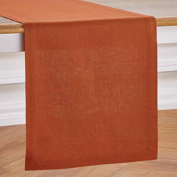 Solino Home Linen Table Runner 48 Inches - 100% Pure Linen Cinnamon Table Runner 14 x 48 Inch Ideal for Dresser and Coffee Tables - Diana Medium Weight