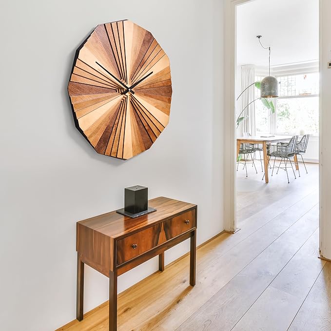 Parametric Wood Wall Clock, 3D Birch Plywood Layered Acoustic Wooden Decorative Clock (Large)