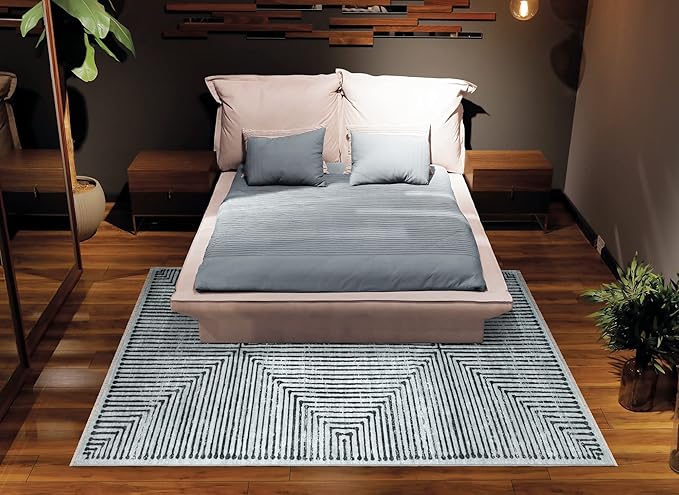 Bloom Rugs Caria Washable Non-Slip 9x12 Rug - Ivory/Black Striped Area Rug for Living Room, Bedroom, Dining Room, and Kitchen - Exact Size: 9' x 12'