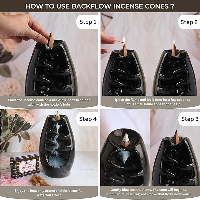 Palo Santo Backflow Incense Cones for Waterfall Aromatic Smoke Fountain Haze Falls and Mat Bundle - Pack of 6