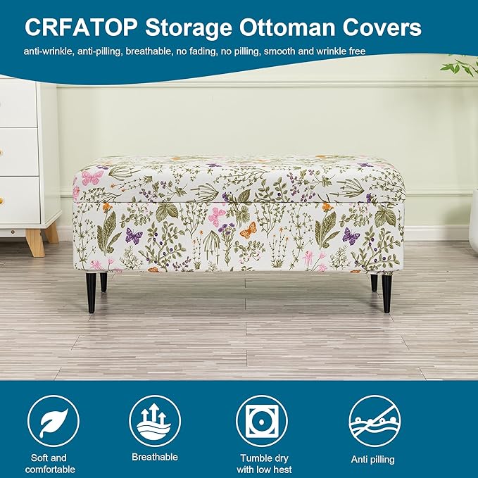 CRFATOP Printed Rectangle Ottoman Stool Cover Stretch Folding Storage Footstool Bench Slipcovers Upholstered Foot Chest Chair Covers Washable Entryway Furniture Protector with Elastic Bands,S,13