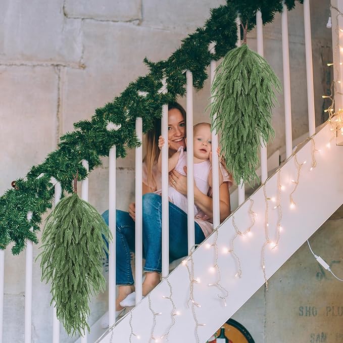2 Pack 32" Extra Long Artificial Christmas Teardrop Swag - Faux Pine Needles Teardrop Door Swag, Xmas Norfolk Greenery Teardrop Wreath for Door Table Mantle Fireplace Indoor Outdoor Decor, Dark Green