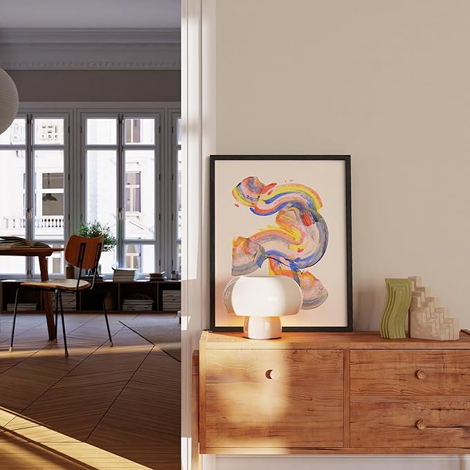 HAUS AND HUES Colorful Abstract Wall Art - Minimalist Retro Picture for Living Room Decor, Red and Pink Modern Wall Art Painting (Abstract Watercolor Swirls, Black Frame, 16x20)