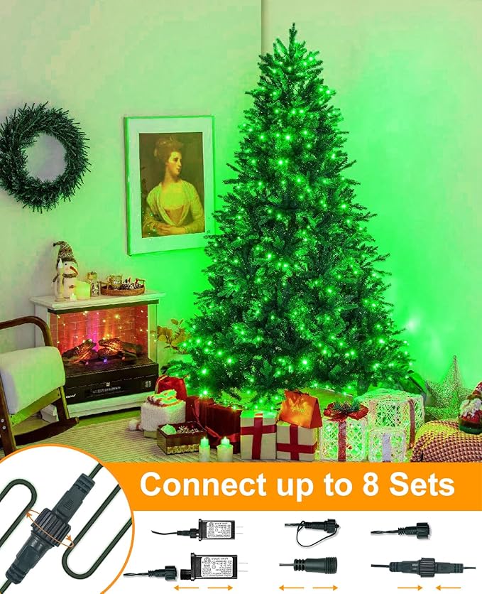 40FT 120 LED Christmas Lights Outdoor, Green Christmas String Lights with 8 Modes & Waterproof, Connectable Plug in Christmas Tree Lights for Indoor Garden Yard Party Holiday Decorations