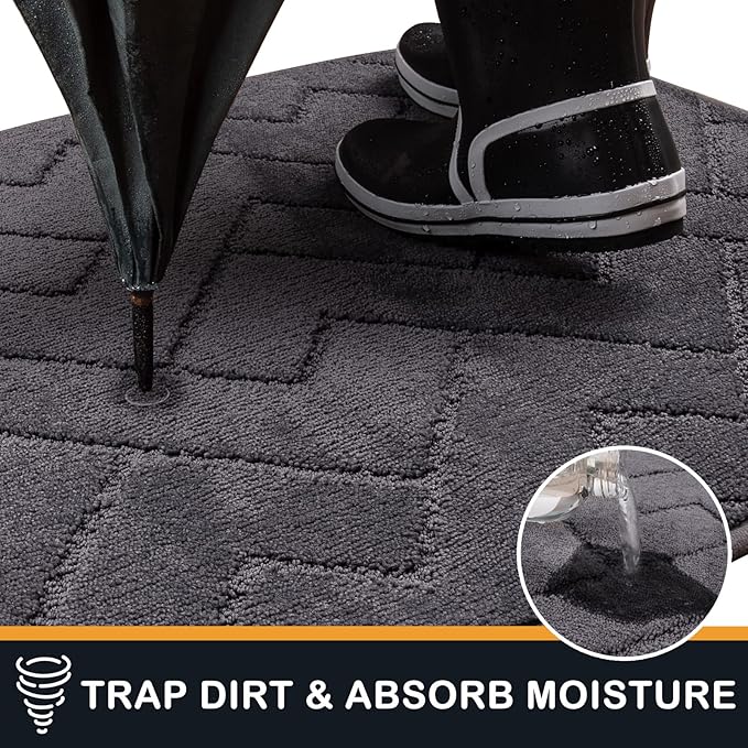 PURRUGS Dirt Trapping Door Mat 32" x 47", Non-Slip Machine Washable Entry Rug, Dog Doormat, Indoor Front Door Mat, Super Absorbent Entryway Rug for Muddy Shoes & Paws, Grey