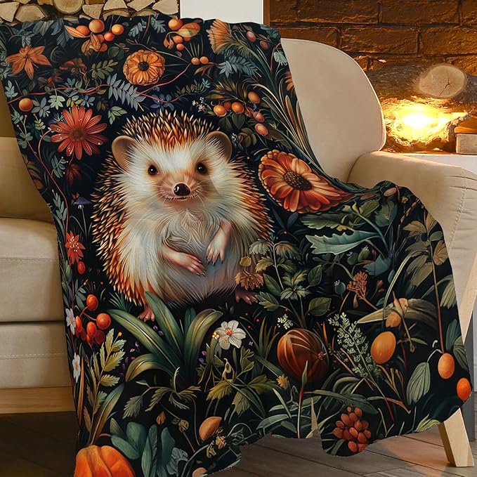 Cute Hedgehog Forest Decor Super Cozy Plush Lightweight Soft Flannel Fleece Jungle Animal Blanket Gifts For Girls Boys Kids Women Men Teenager For Sofa Bed Couch 60"X80"