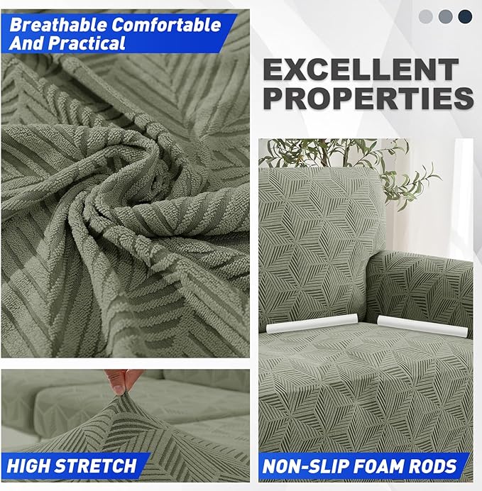 YEMYHOM 1 Piece Stretch Chair Sofa Slipcovers Couch Covers for 1 Seat, Jacquard Armchair Covers with Non-Slip Elastic Bottom, Thickened Furniture Protector for Dogs Pets kids (Small, Army Green）