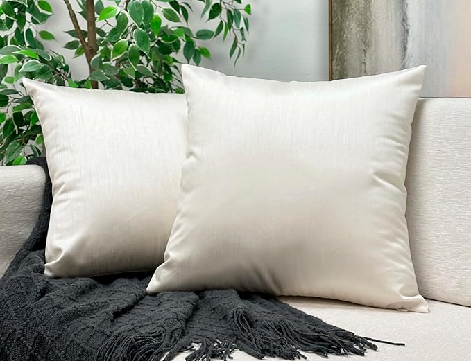Aiking Home 24x24 Inches Faux Silk Square European Shams, Zipper Closure, Ivory (Set of 2)