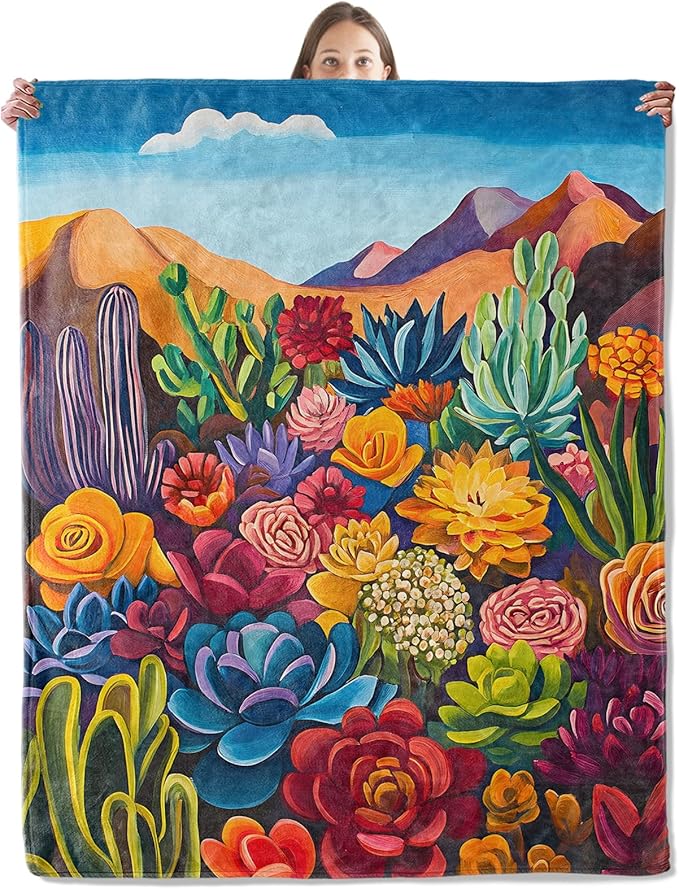 Bloom Succulents and Cacti Blanket, Cozy Plush Throw Blanket for Couch Bedroom Outdoor, Lightweight Soft Flannel Travel Blankets, Gifts for Women Adults Kids, Warm Decor 60"×80"