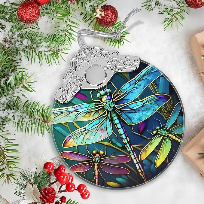 Stained Glass Dragonfly Christmas Ornament - Holiday Home Decor - Tree Decoration - Gift Exchange Idea