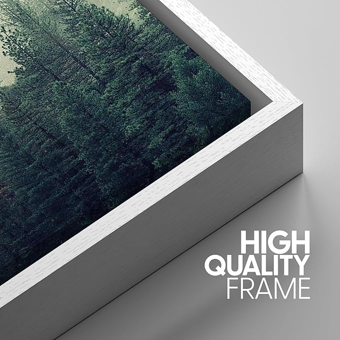 SIGNWIN 3 Piece Framed Canvas Wall Art Green Foggy Mountains Nature Wilderness Photography Abstract Rustic Aerial Canvas Prints Home Artwork Decoration for Living Room,Bedroom - 16"x24"x3 White
